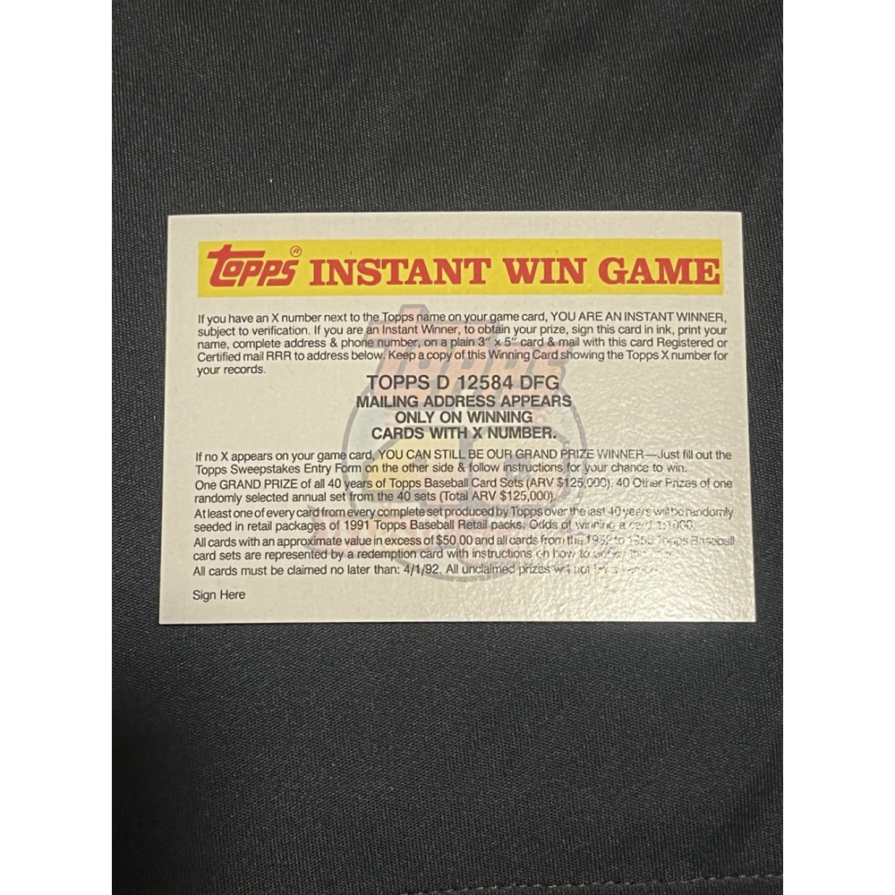 1991 Topps Instant Win Game Baseball Card Contest